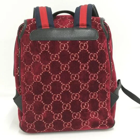 Gucci Backpack GG Velvet Velor Red - Picture 2 of 10